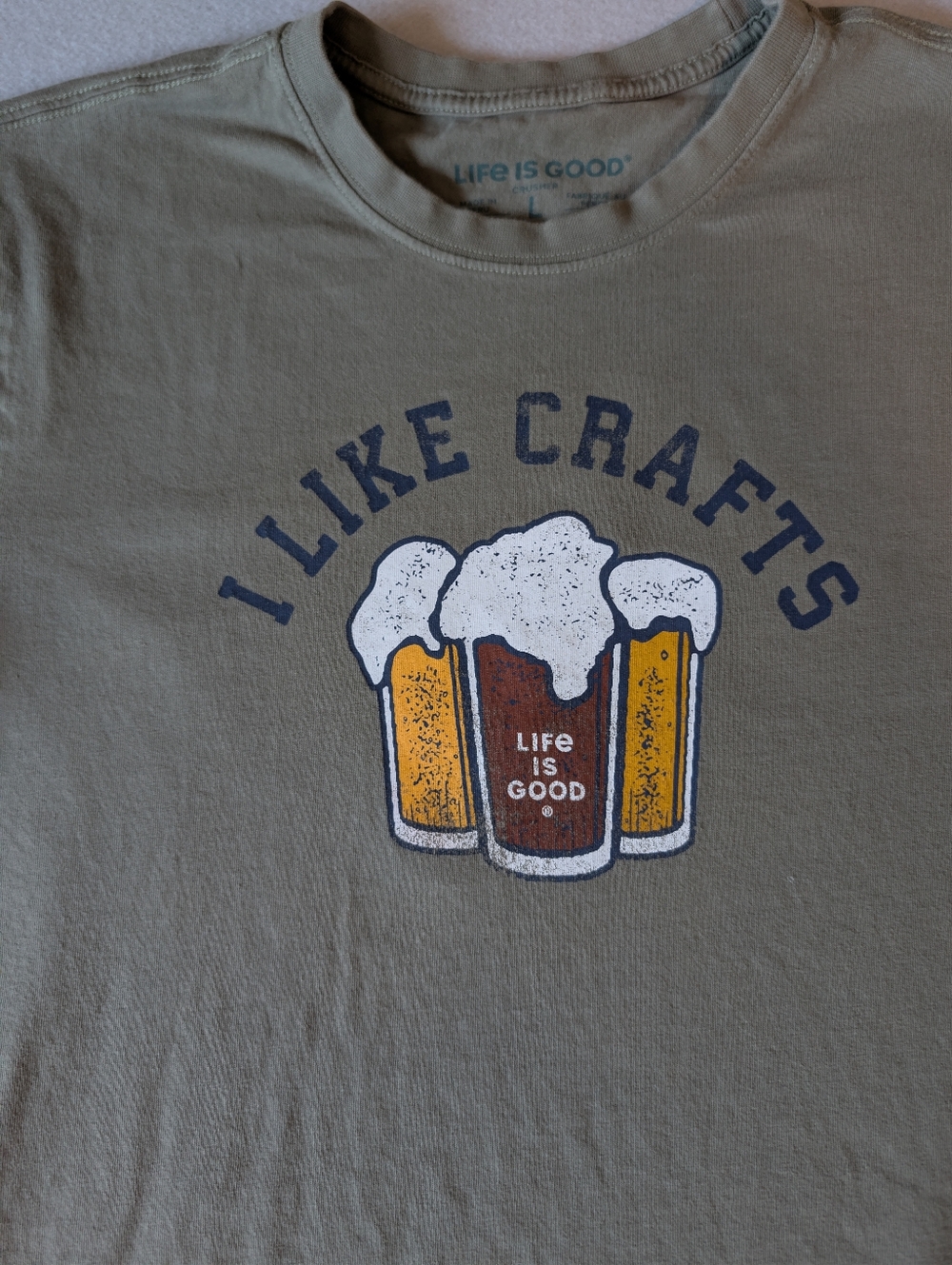 Life is Good Men's Crusher T-Shirt I Like Crafts Beer Humor Graphic Green Sz L image 4